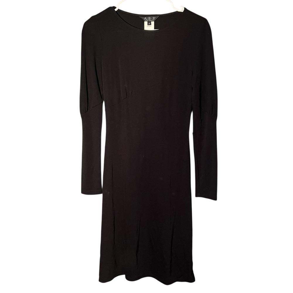 Vintage ABS by Allen Schwartz Women's Size Petite Midi Dress Black Long Sleeve